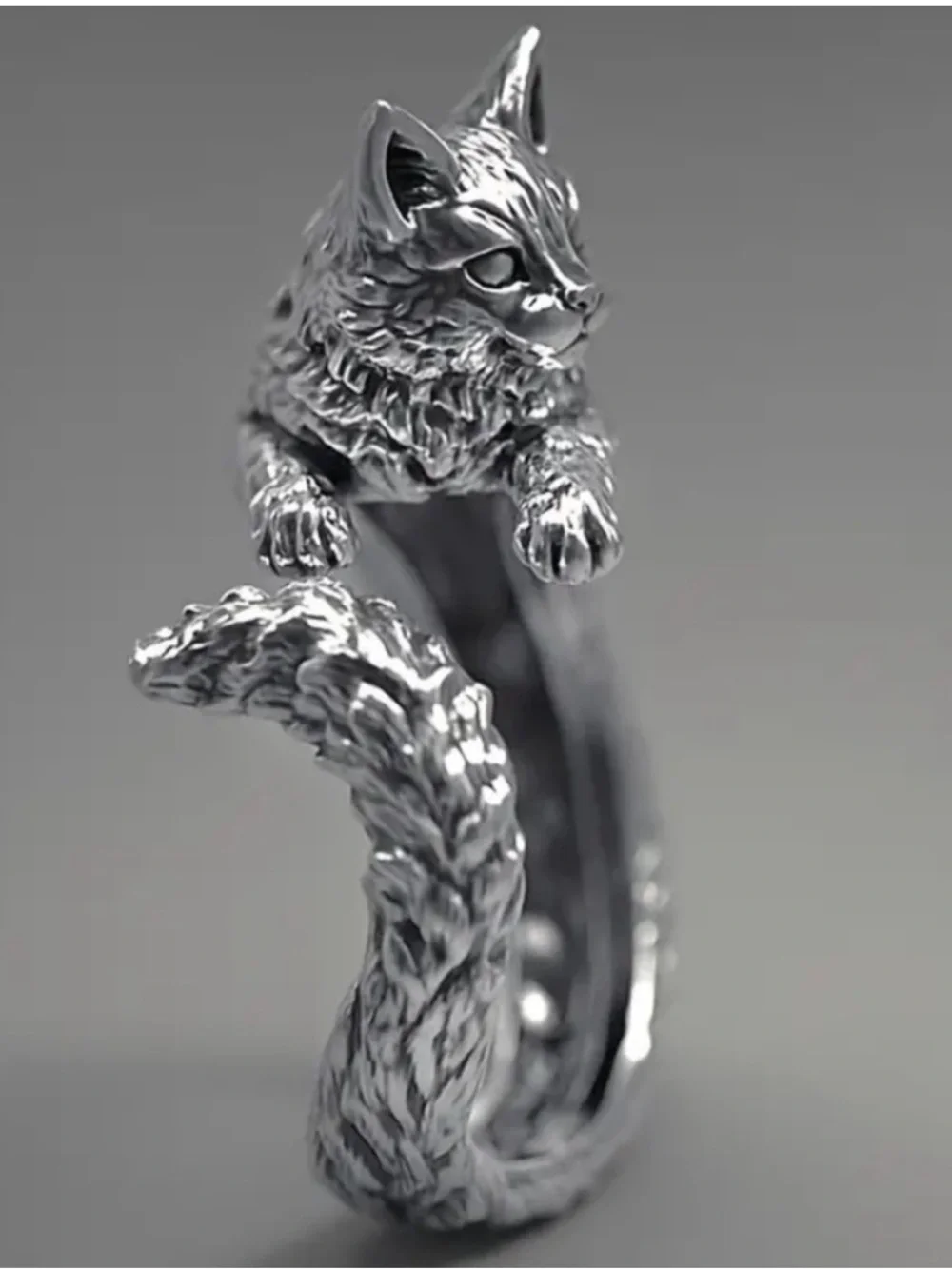 Silver Cat Wrap Ring - Elegant Cat Jewelry